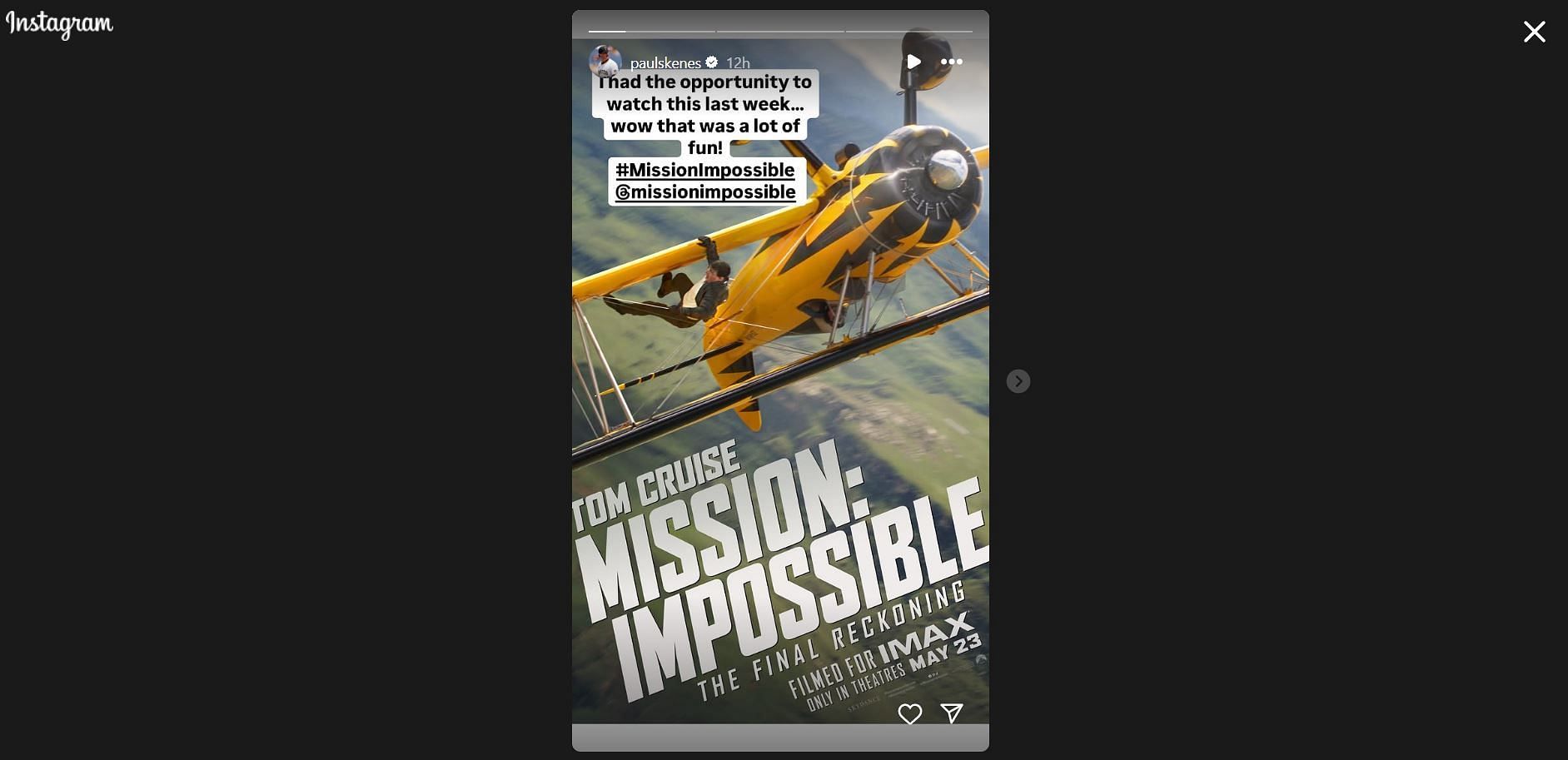 Paul Skenes gives verdict on Tom Cruise's Mission: Impossible – The Final Reckoning - Source: IG